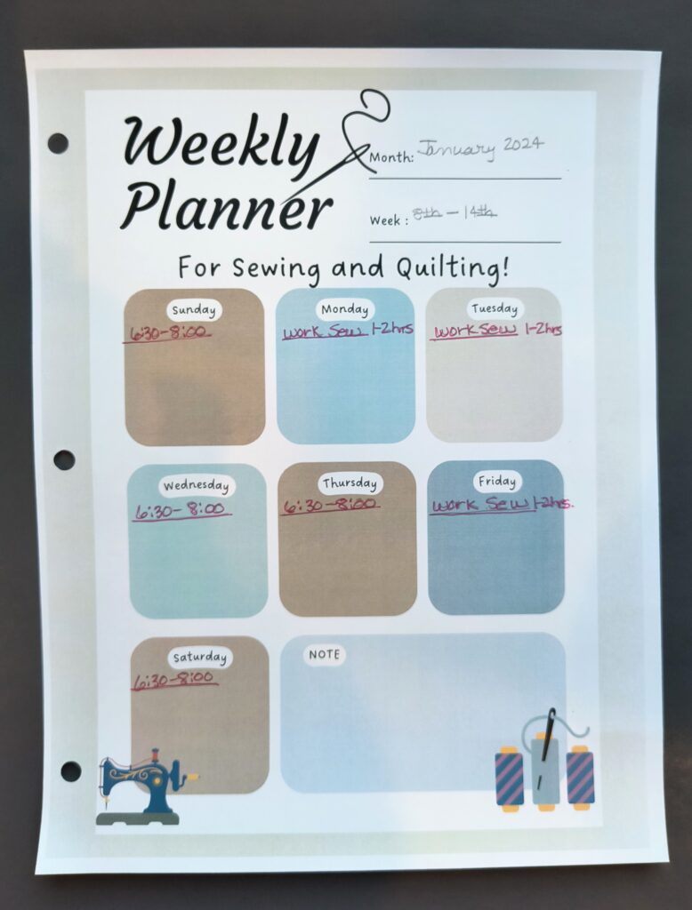 Weekly planning sheet