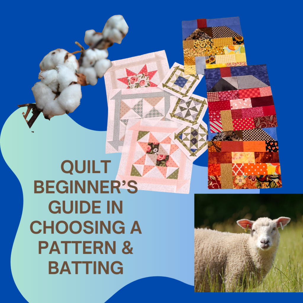 picture of a cotton stem, quilt patterns, & a sheep
