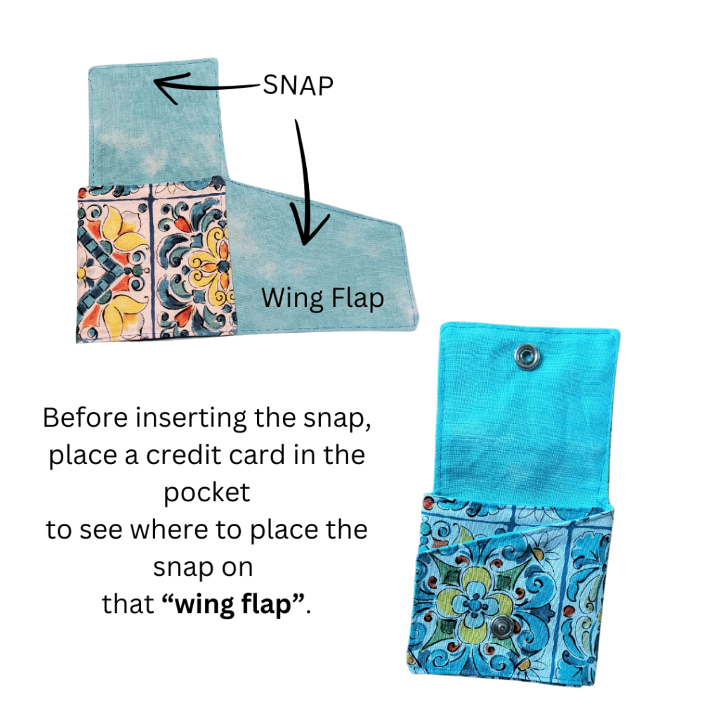 showing on the pouch where to place snap