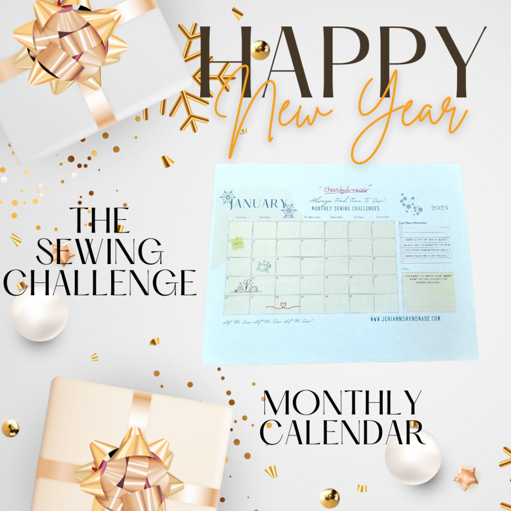 Happy New Year sewing challenge monthly calendar