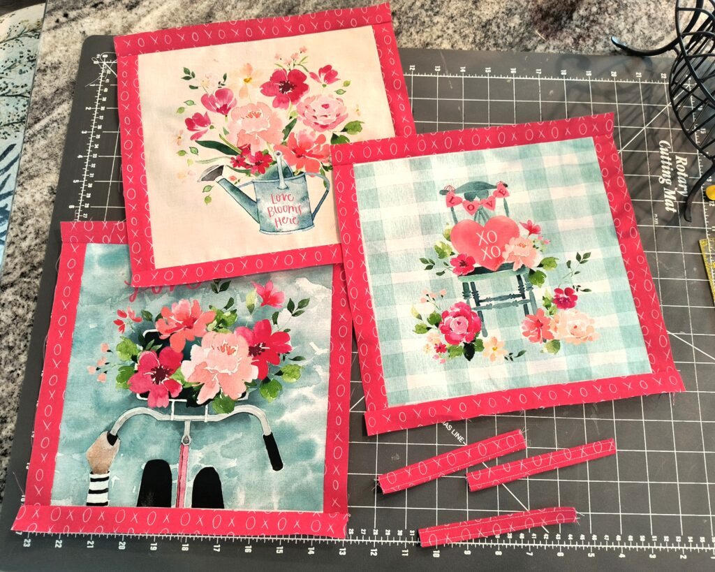 shows the one inch border around the potholders